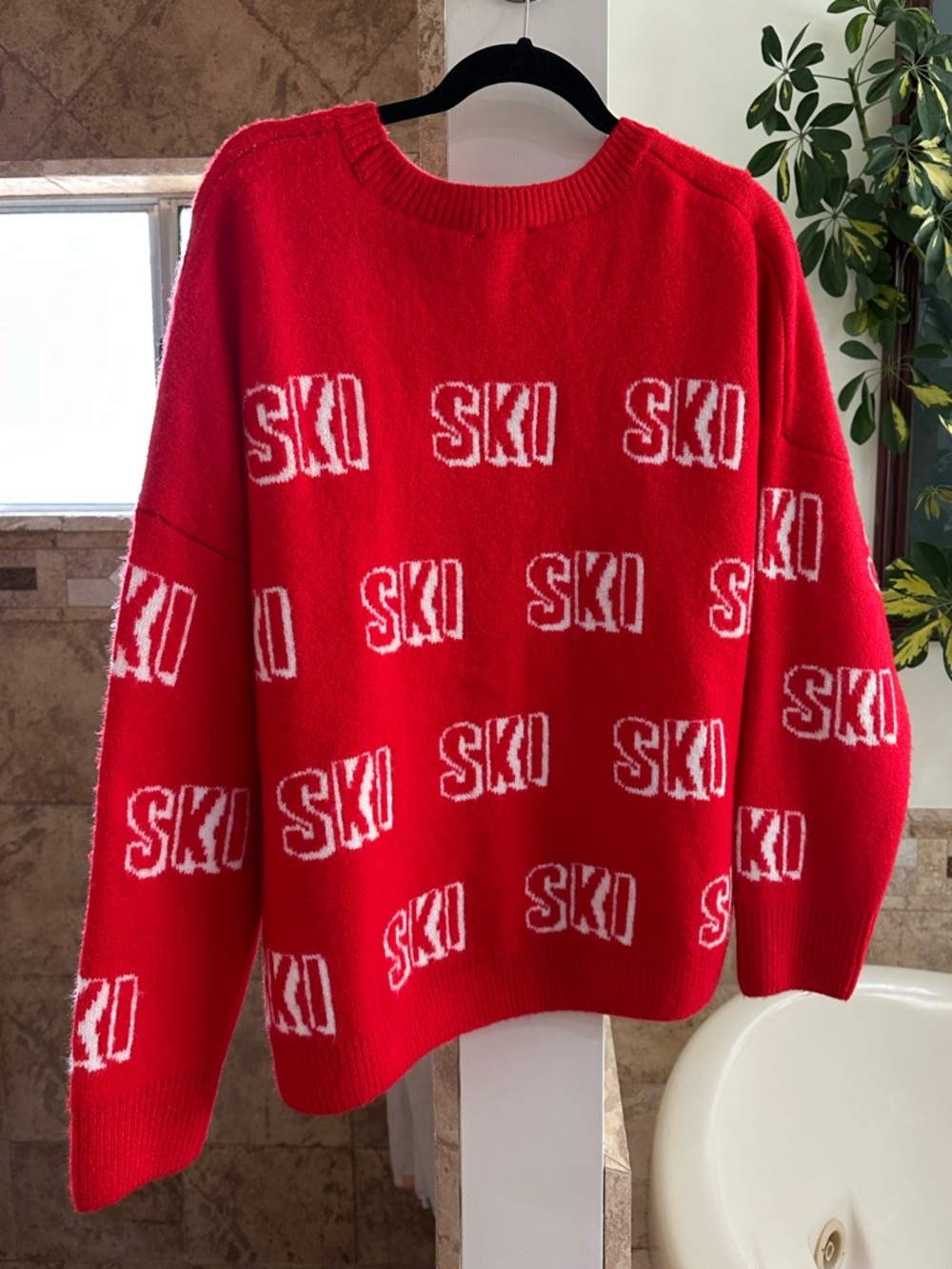 Cece Red SKI Crewneck Sweater - Women's Cozy Winter Pullover Size L - Picture 6 of 9